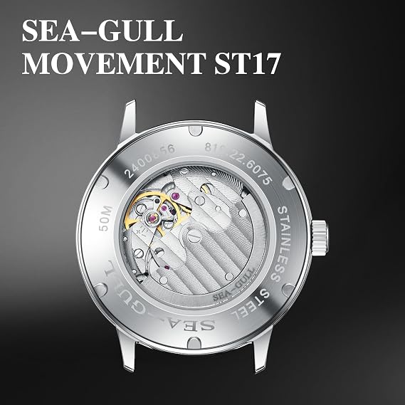 SEA-GULL Men's Automatic Mechanical Watch with Seconds Sub-dial, Business Leather Strap Analogue Display Wristwatch,40mm