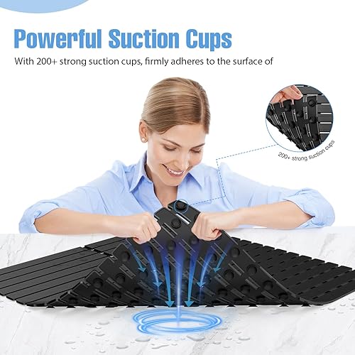 Miniatura 2 de Shower Mat Non-Slip Bath Mat for Tub and Shower Stall,200+ Suction Cups with Drain Holes, Quick Dry Machine Washable, Extra Grip for Stand Up