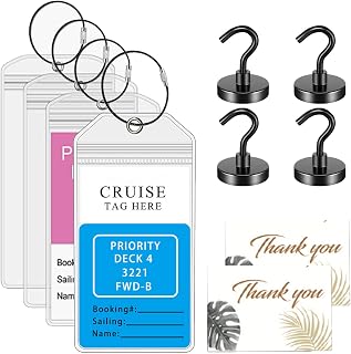 STRUGGANT Cruise Must Have Items, Cruise Ship Essentials 50Lbs Strong Magnet Hooks Cruise Luggage Tags Holder for All Cruise Lines (8, 6.5x3.5 inches)