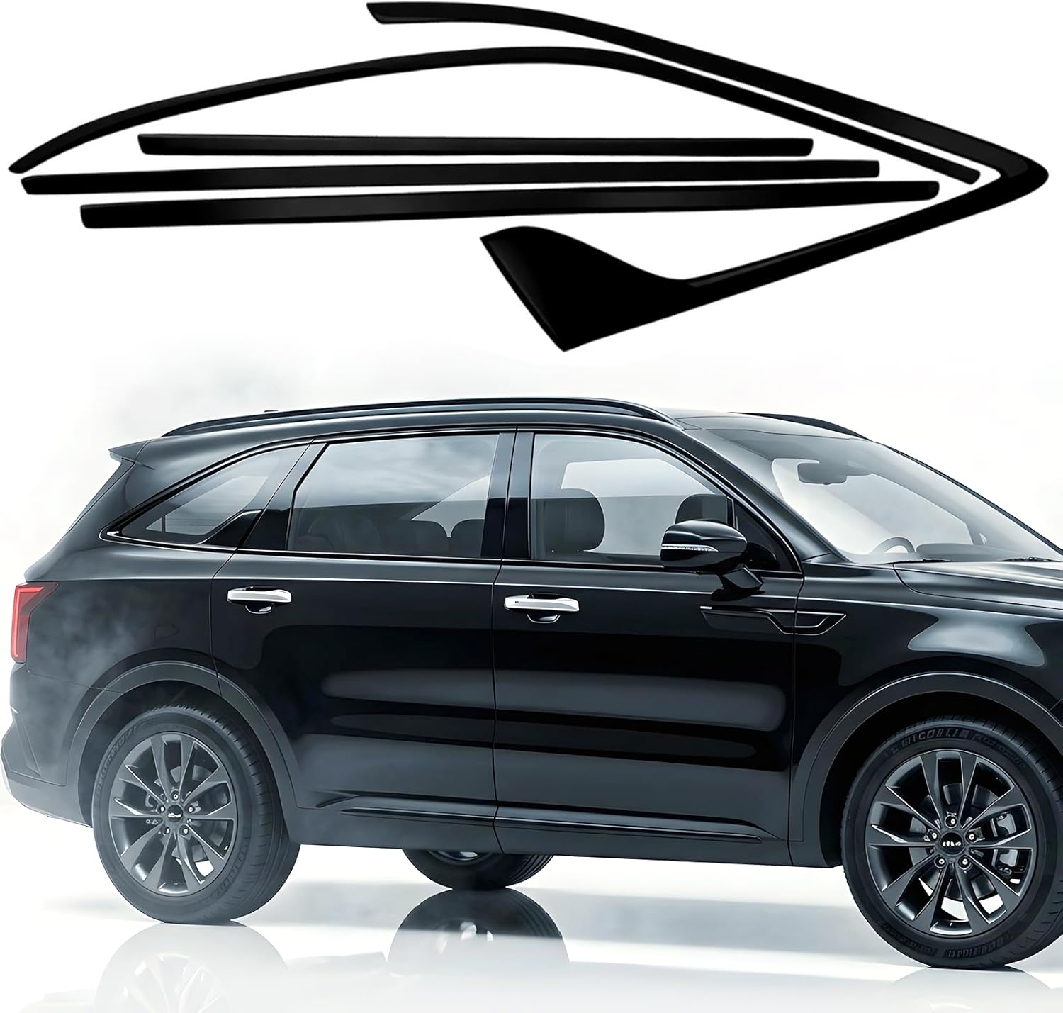 Side Window Trim Chrome Delete Overlay fit for 2021 2022 2023 2024 Kia Sorento Vinyl Wrap Kit with Gloss Black Blackout Film Accessories