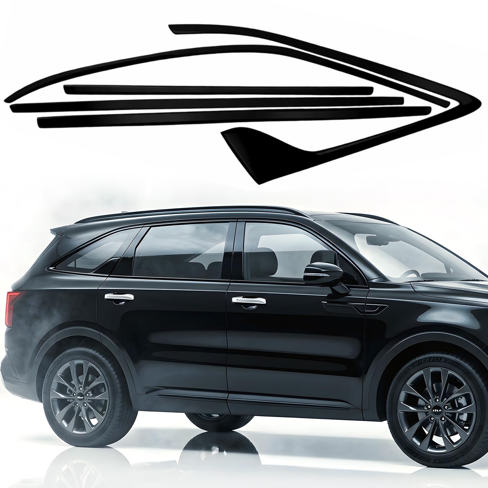 Photo 1 of Side Window Trim Chrome Delete Overlay fit for 2021 2022 2023 2024 Kia Sorento Vinyl Wrap Kit with Gloss Black Blackout Film Accessories