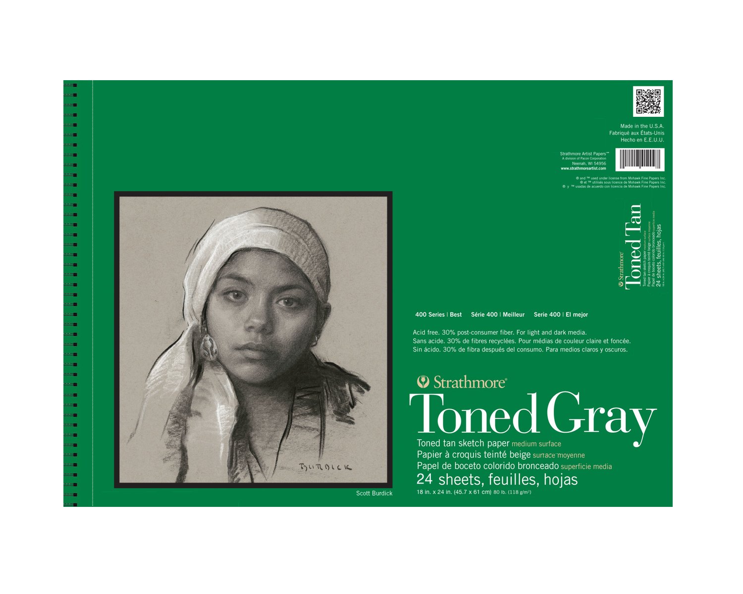 Carnet de Croquis Strathmore 412-118 Gris Tonique 45,7x61cm reliure spirales de 24 feuilles
