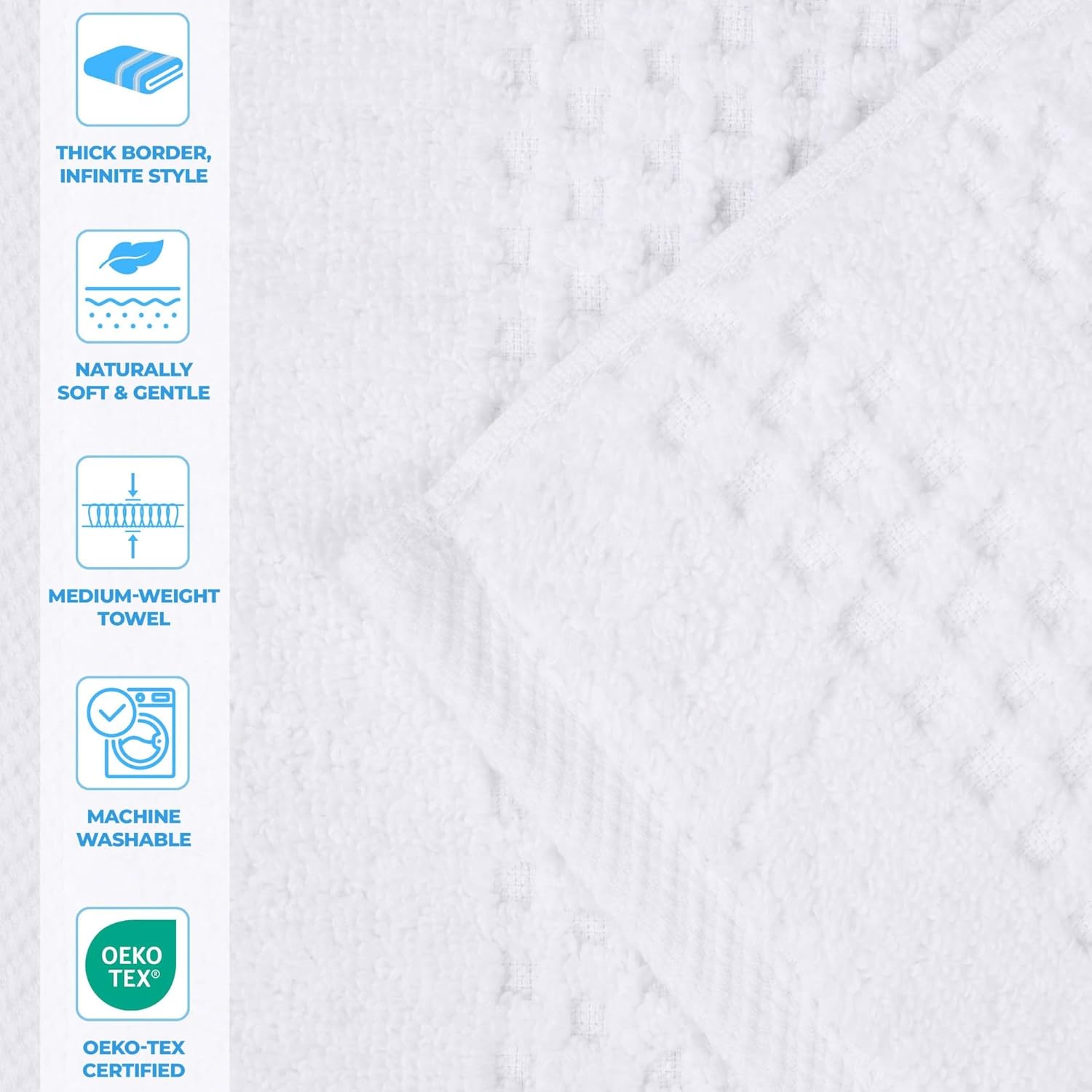 Superior Playa Zero Twist Cotton Medium Weight Towels, for Guest Bath, Bathroom, Shower, Spa, Plush, Quick Dry, Ultra-Soft Towels, Bath Essentials, Waffle Textured, 6 Piece Assorted Towel Set, White