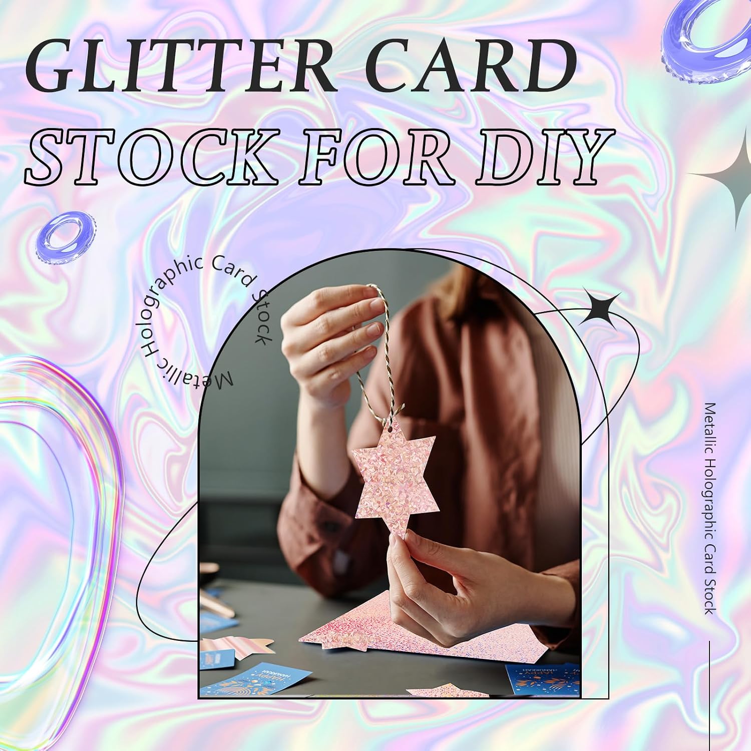Kosiz 100 Sheets Metallic Holographic Paper Cardstock, Pink Color image 4