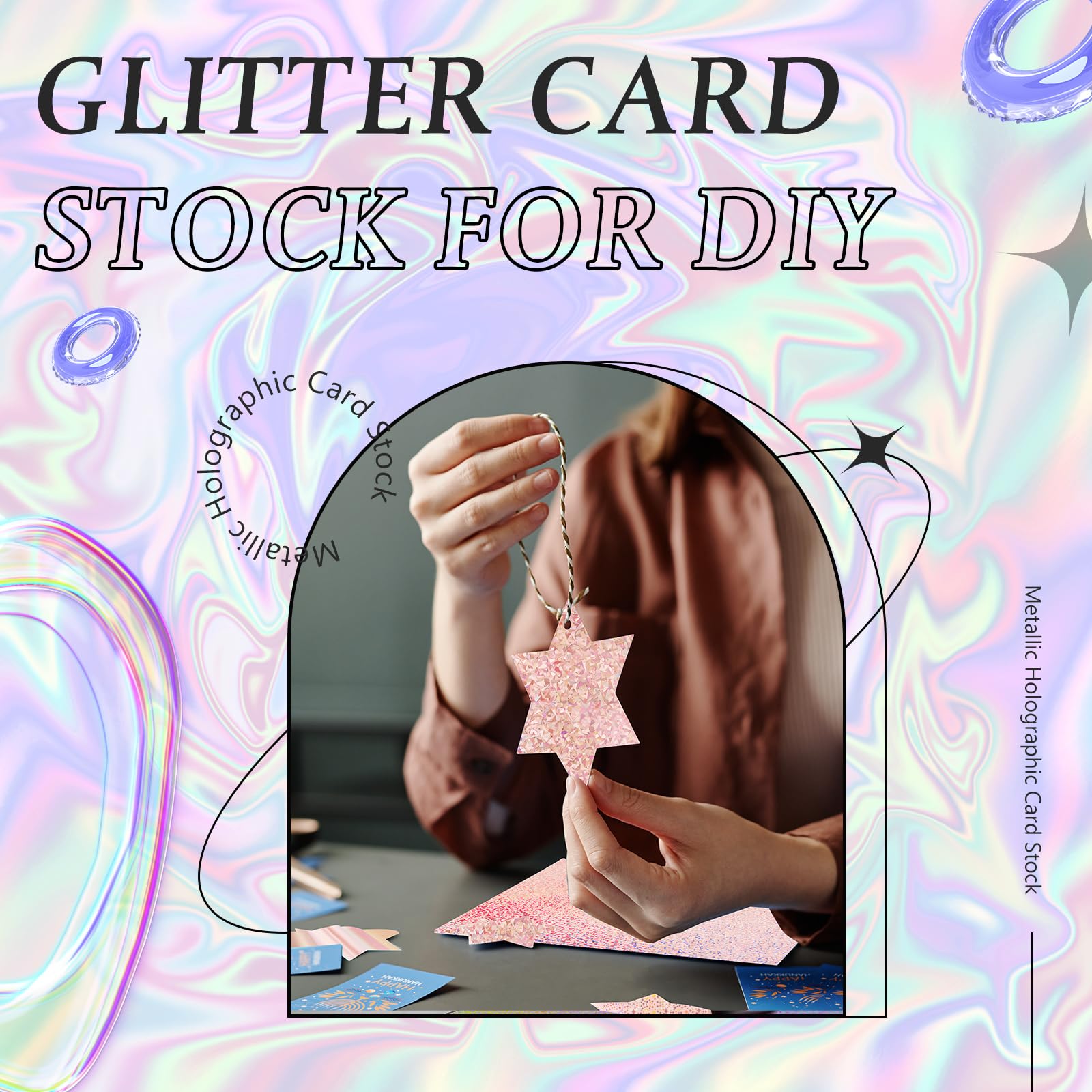 Kosiz 100 fogli di cartoncino metallizzato olografico lucido glitterato iridescente a specchio, 250 g/m², carta spessa 250 g/m², per scrapbooking, lettere, poster artigianali (colore rosa)
