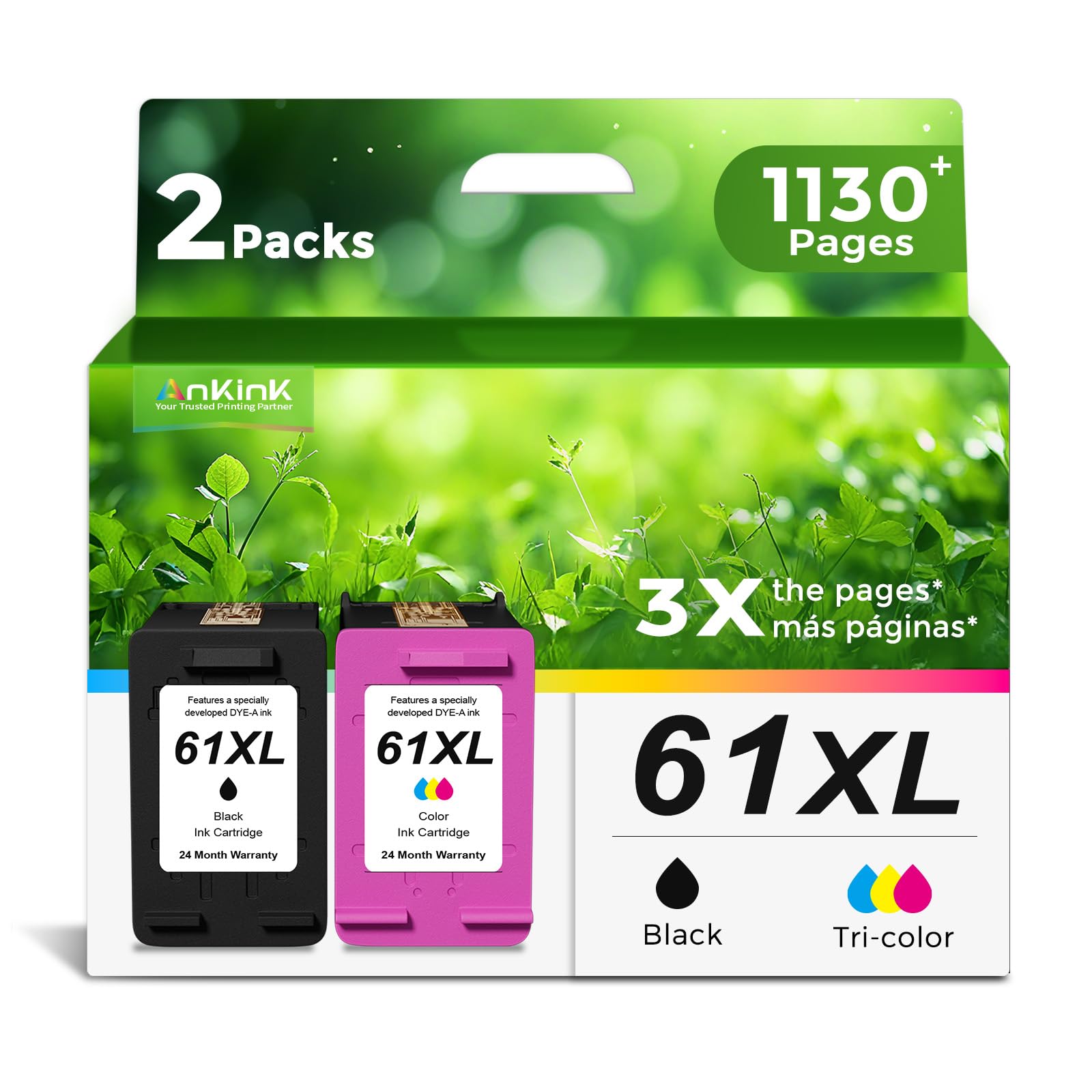 Ankink 61XL Ink Cartridge Replacement for HP 61 XL(Black Color Combo Pack) for HP61 HP61XL for 4500 5530 4630 2540 4502 2542 4635 5535 4501 3050 2541 3510 2514 3512 1000 1010 1510 Printers