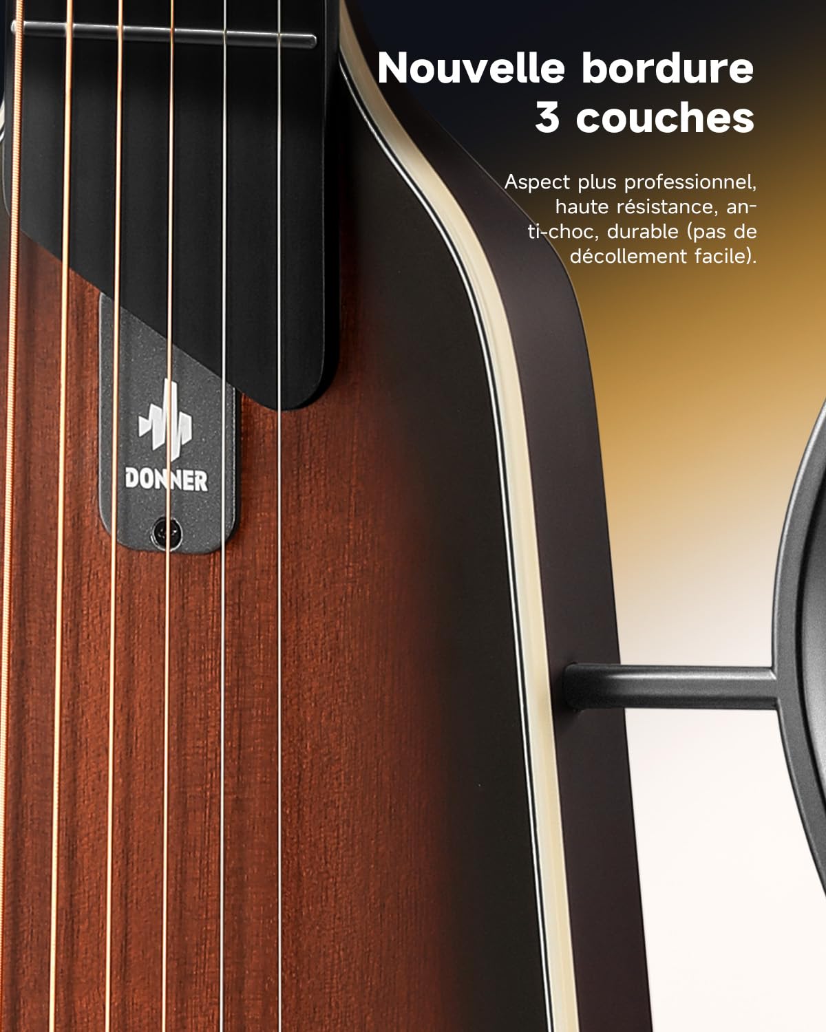 Donner HUSH I EVO2 Guitare Acoustique-Électrique de Voyage, Ultra-Légère, Sans Tête, avec Accordeur Intégré, Supports Amovibles et Sortie Casque – Sunburst