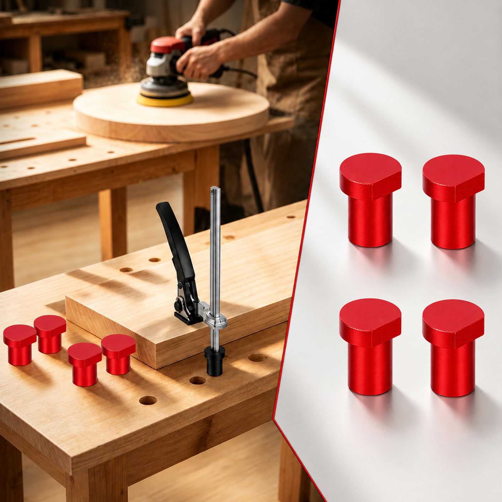 Set di morsetti a leva, 20 mm, accessori per banco da lavoro, 160 x 60 mm, sistema di tensione da tavolo MFT con 4 ganci rossi, morsetto da tavolo antiscivolo per lavorazione precisa del