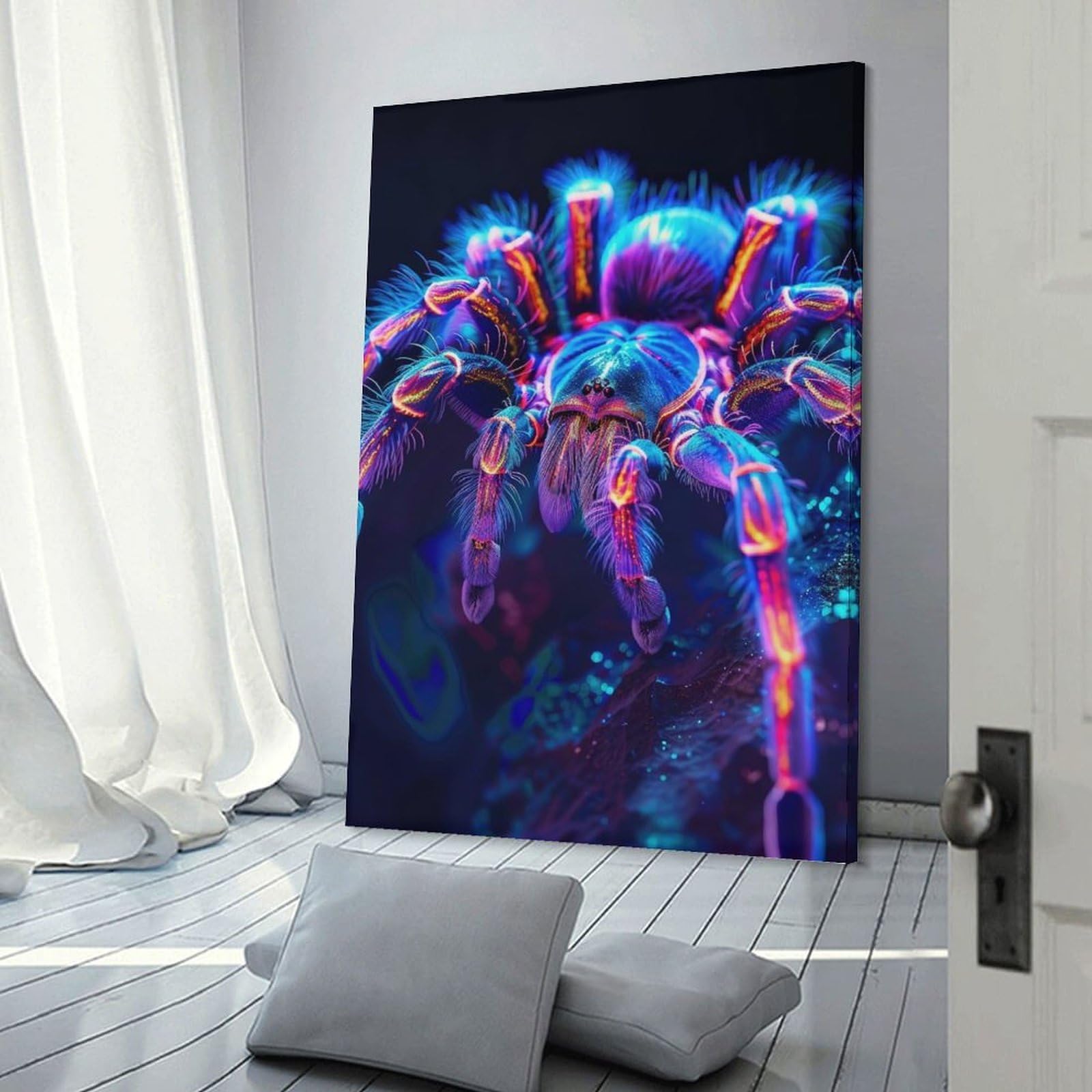 Junmoney Frame-Style-22 Neon Tarantula Home Decor Wall Art, 24X36inch(60X90cm), For Apartment Walls, Studios Or Work Areas, Decorative Canvas Decor For Home Updates