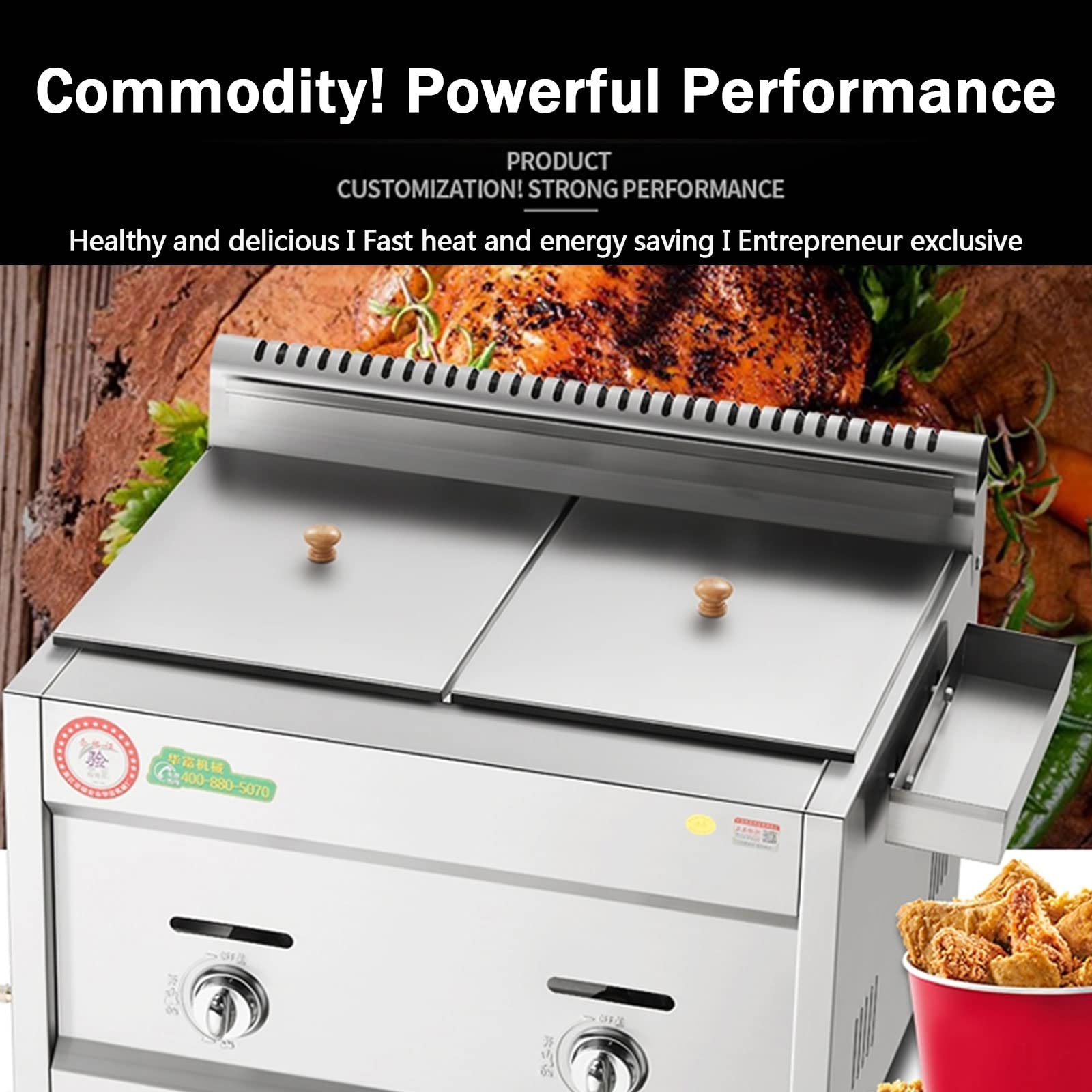 Friggitrice Professionale in Acciaio Inox con Cestello E Coperchio - Friggitrice A Gas di Grande capacità E Facile da Pulire per Uso Domestico E nei Ristoranti