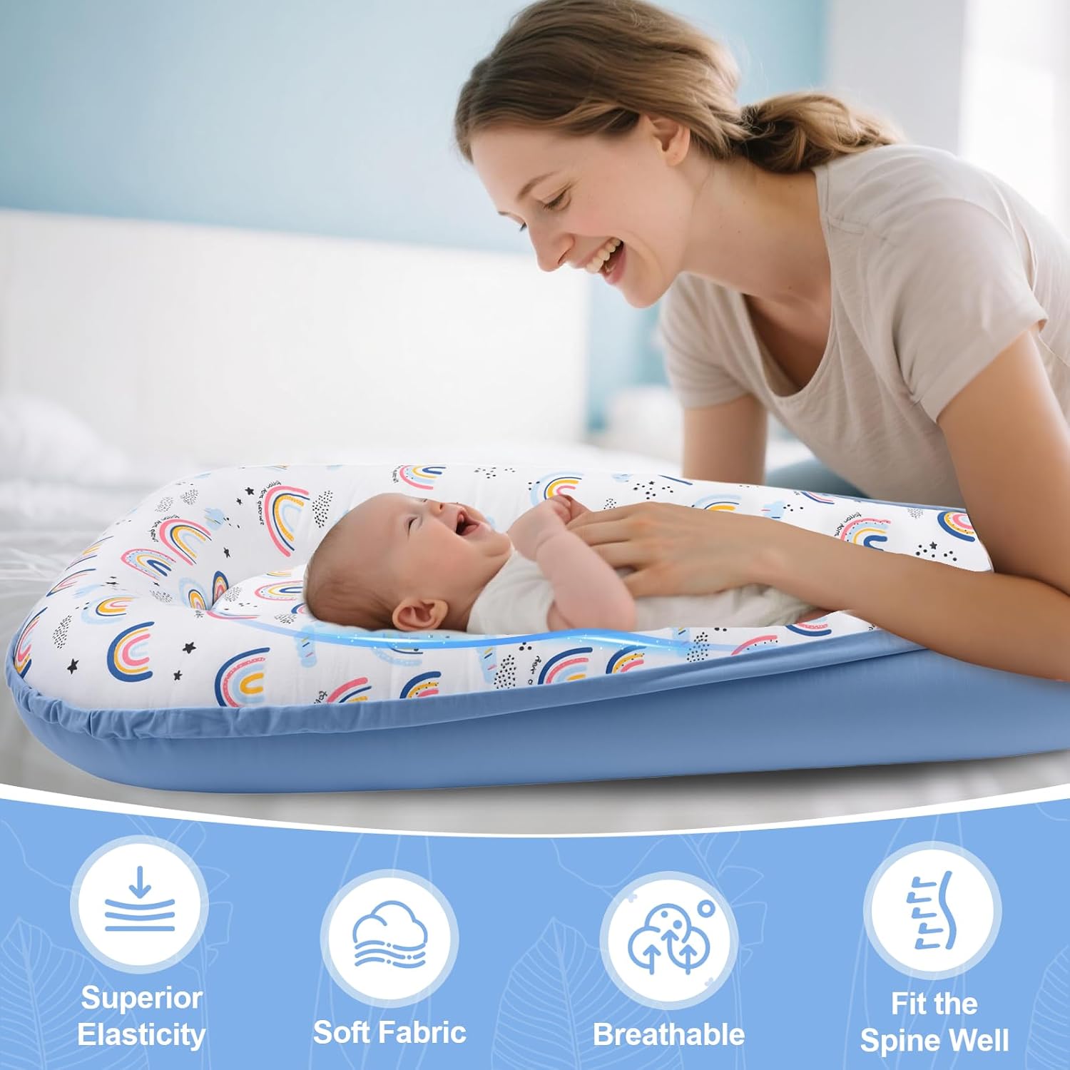 Baby Lounger, Baby Lounger for Newborn 0-24 Months, Premium Soft & Breathable Infant Lounger, Pure Cotton Baby Nest for Boys & Girls, Portable Newborn Lounger for Travel and Home. - Image 2