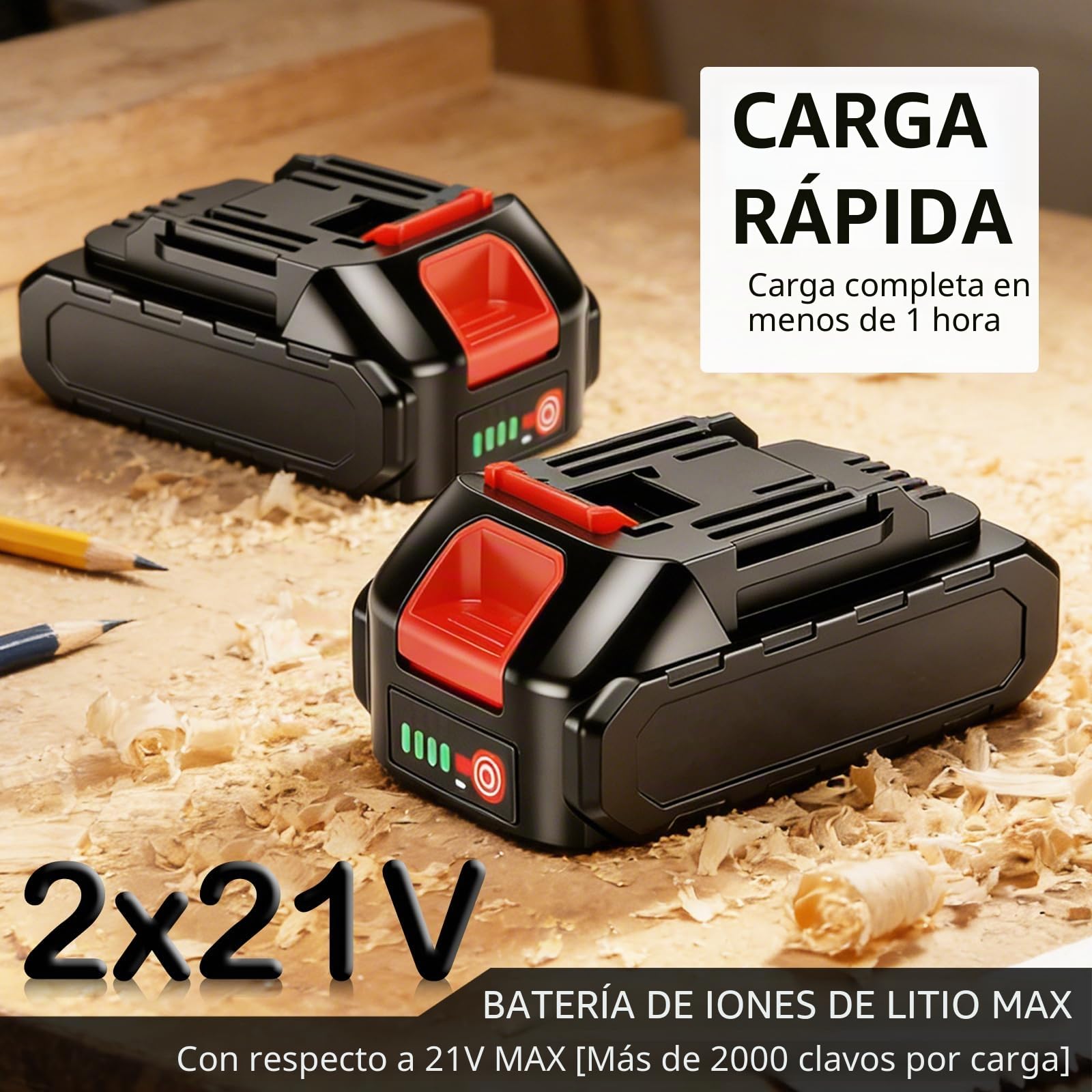 Clavadora grapadora inalámbrica 2 en 1 con batería, 2 x 2,0 Ah compatible con Makita 18V, clavadora 18GA con bolsa y 1000 clavos y grapas, profundidad ajustable, para madera y bricolaje