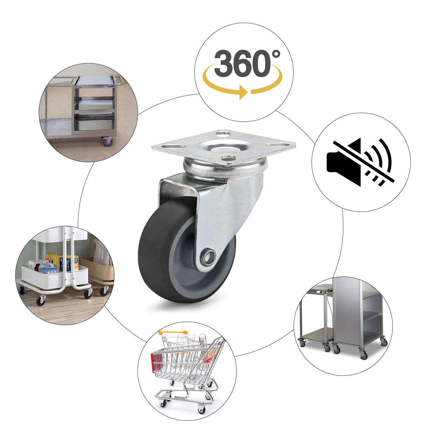 Ruote per mobili,12 pezzi ruote da carrello, Ø50mm ruote girevoli,Rotelle per mobili e 48 Viti,rotelle per carrelli,ruote da trasporto,carico 50 kg cad.