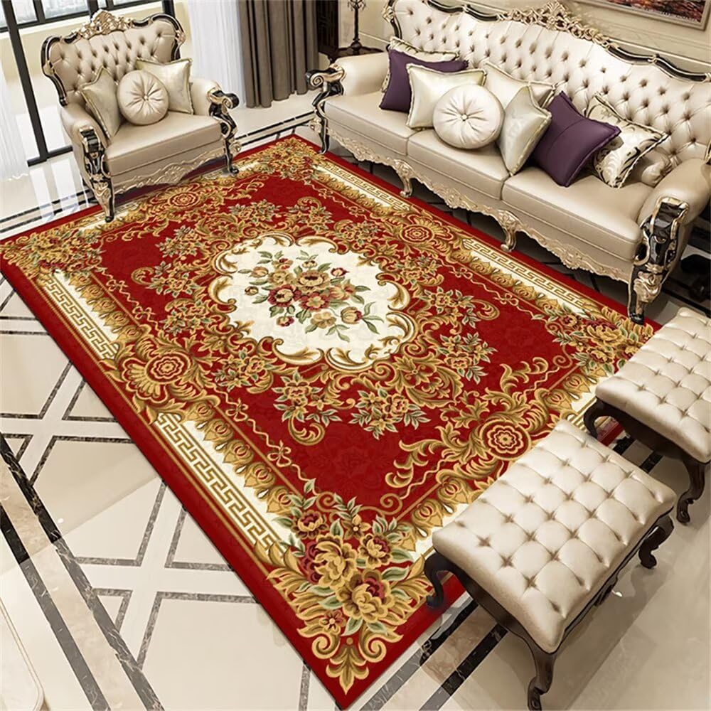 Tapis chambre enfant fille floral rouge et antidérapant pour decoration chambre adulte