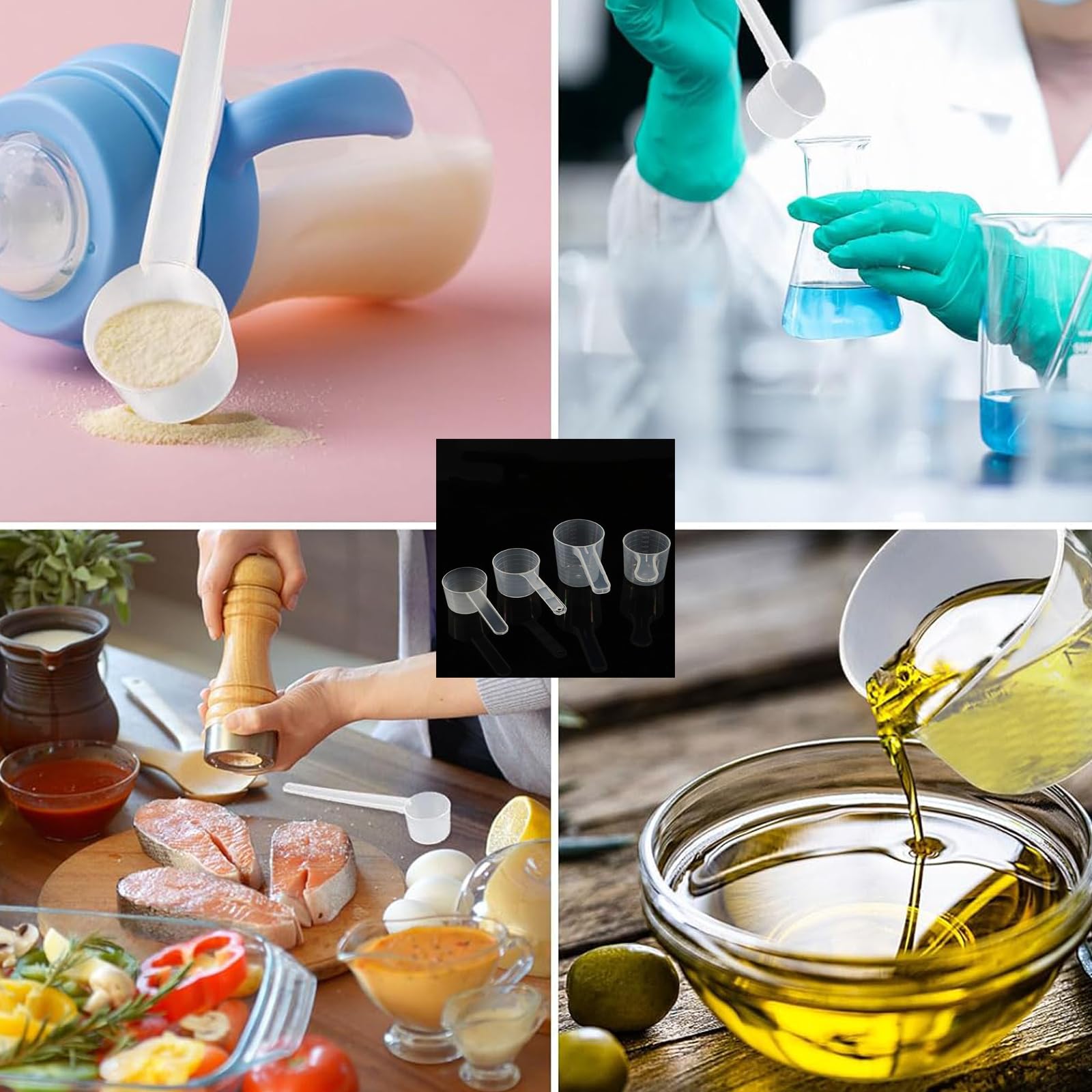 Set 4 Misurini Dosatori In Plastica Per Cucina - Capacità 40ml, 50ml, 70ml E 100ml, Per Polveri E Liquidi - 2