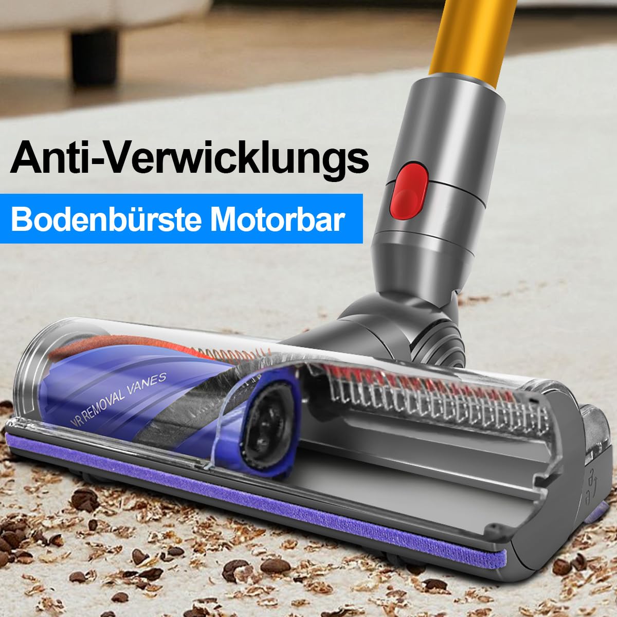 Motorbar Bodenbürste Kompatibel mit Dyson V8 V10 V11 V15 Staubsauger, Anti-Verwicklungs Bürste Gut für Glatte Hartböden und Teppiche