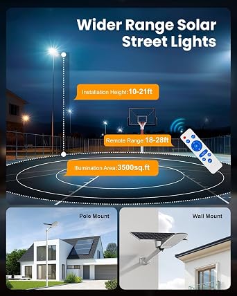 12000W Solar Street Lights Outdoor Waterproof, Super Bright LED Security Flood Light, Motion Sensor & Remote Control, Dusk-to-Dawn Parking Lot Lights for Garden,Yard, Farm, Commercial Plaza(2pack)
