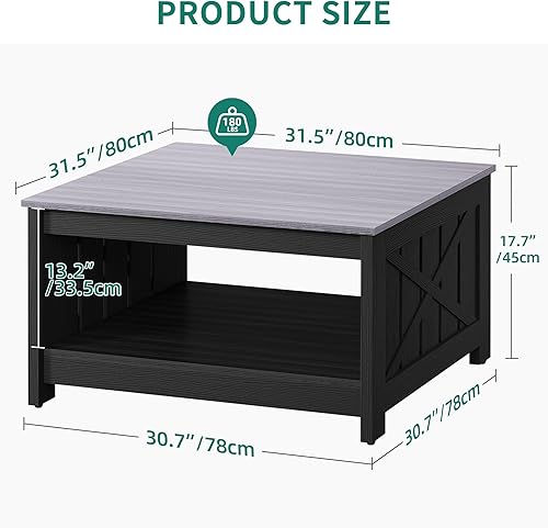 Miniatura 33 de YITAHOME Mesa de centro de granja con almacenamiento, mesa de cóctel de madera rústica, mesas de centro cuadradas para sala de estar, sala de Gris