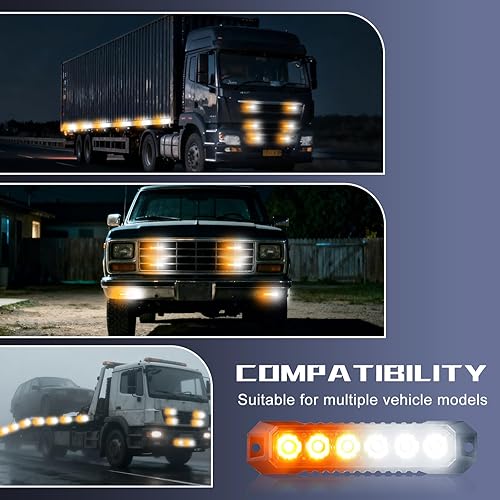 Miniatura 7 de Raryloy 6 luces LED estroboscópicas de montaje en superficie para camiones, automóvil, vehículo, mini parrilla, luz intermitente, cabeza de luz