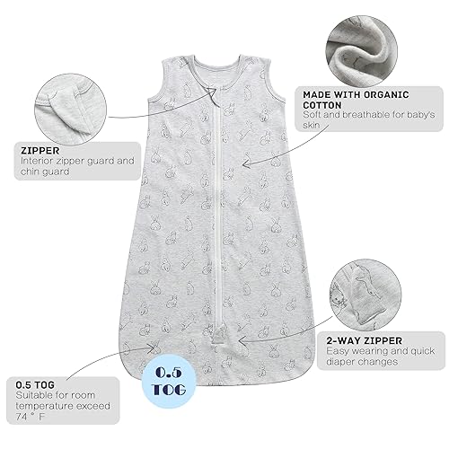 Miniatura 4 de Owlivia Saco de dormir de algodón orgánico para bebé con cremallera de 2 vías, manta de algodón orgánico, saco de dormir unisex