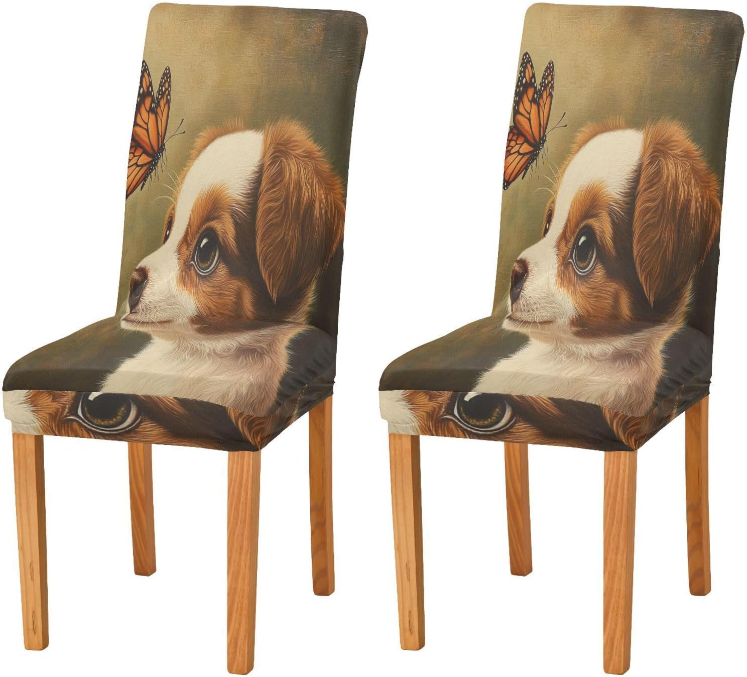 ALAZA Chair Covers for Dining Room, Puppy Dog with Butterfly Stretch Chair Cover Sets Chair Protector Removable Washable for Ktichen Restaurant Hotel