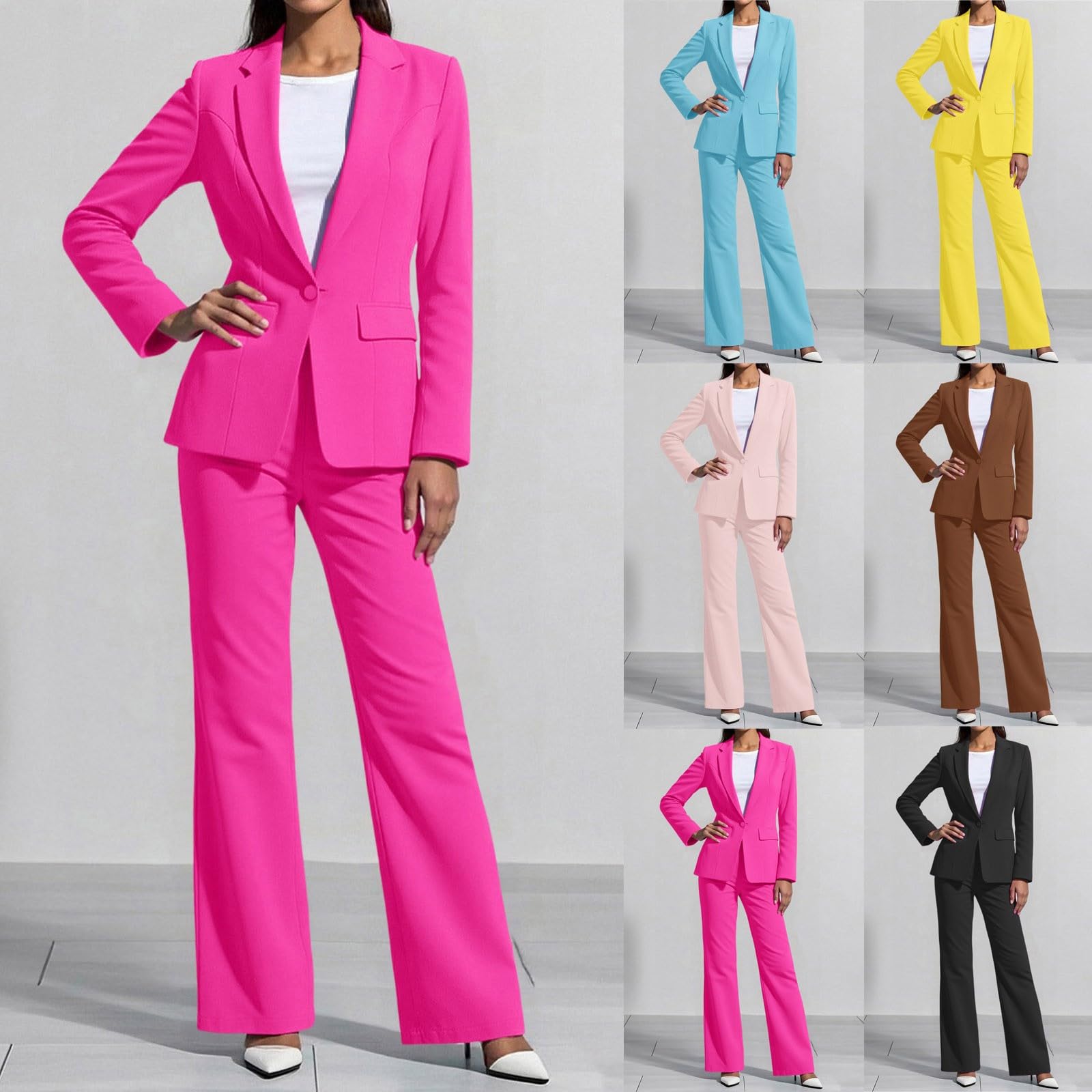 Tuta da donna con pantaloni, 2 pezzi, abito da sera, a maniche lunghe, giacca e pantaloni, due pezzi, per ufficio, slim fit, formale, moderno, elegante, da lavoro