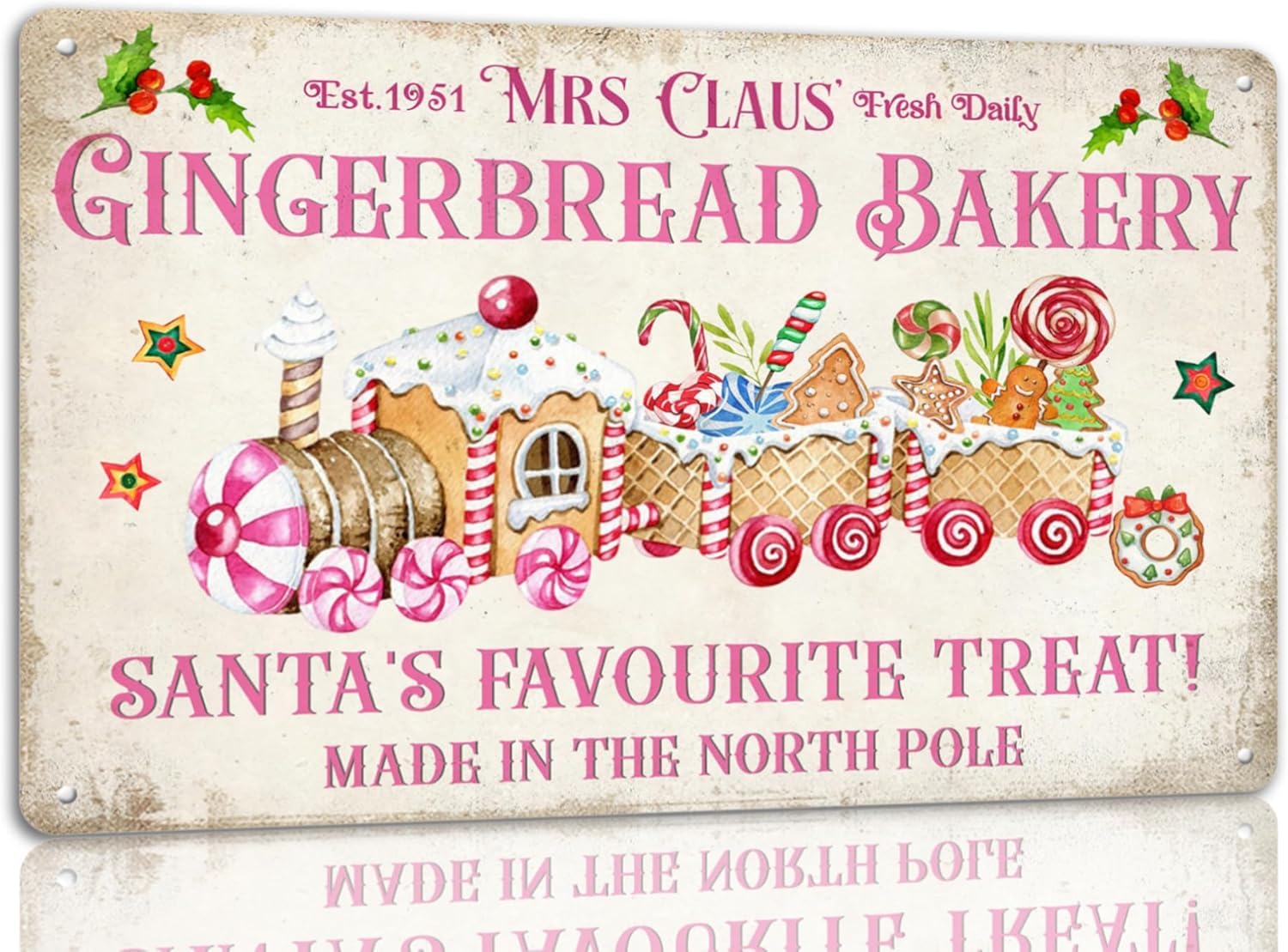 Kueprae A475 Mrs Claus Gingerbread Bakery Tin Sign Vintage Christmas Metal Signs Funny Christmas Wall Art Decor For Home Cafe Bar 8X12 Inches