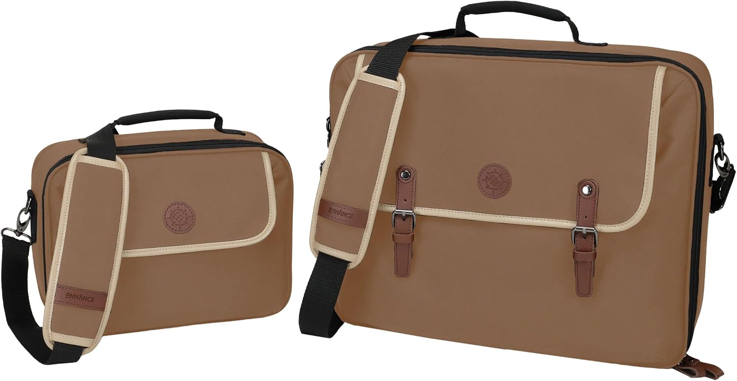 ENHANCE Designer Edition Compact MTG Bag Compatible with Magic the Gathering, Lorcana & more - Small Trading Card Bag with Customizable Interior & Shoulder Strap for Deck Boxes, Dice (Tan)