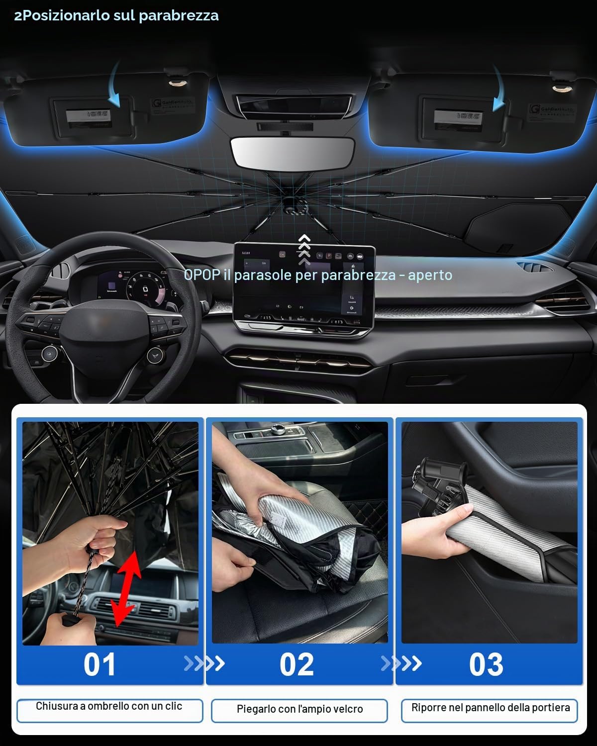 SHAOHAO Compatibile con Cupra Terramar 2024 2025 2026 Parasole per auto Parasole per parabrezza Facile da riporre Maniglia con cordino Protezione UV Accessori Cupra Terramar parasole