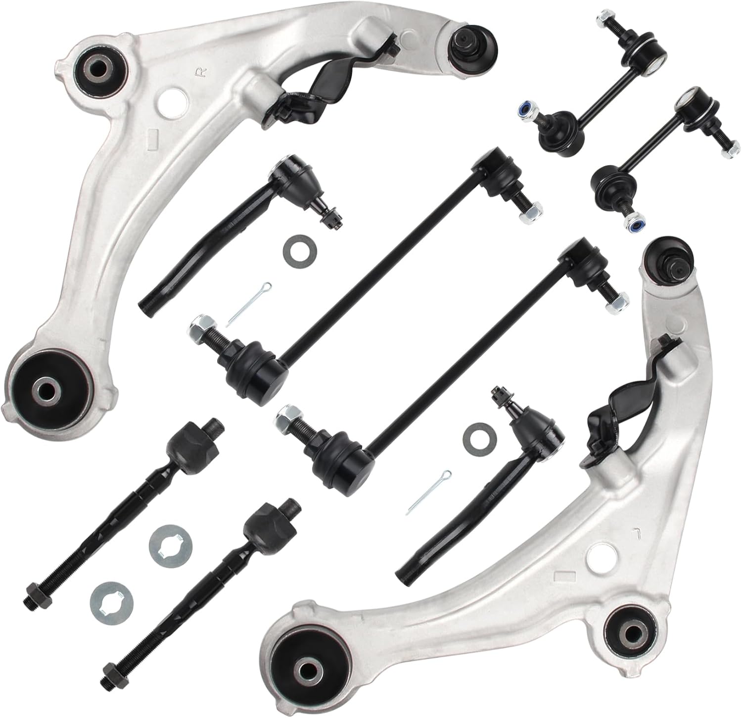 10pcs Suspension Kit Front Lower Control Arms w/Ball Joints Outer Inner Tie Rods for 2007-2012 Nissan Altima, 2013 Altima Coupe 2-doors