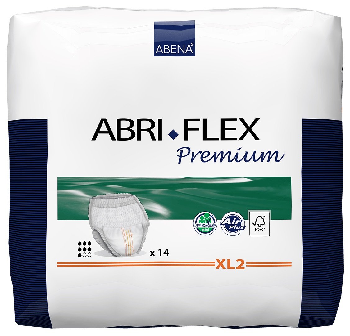 Abena Abri Flex Premium Pull-Up Spodnie dla osób nietrzymających moczu, przyjazne dla środowiska spodnie dla mężczyzn i kobiet, dyskretne, ochronne, oddychające, wygodne - rozmiar XL 2, talia 130-170 cm, chłonność 1900 ml, 6 x 14 szt
