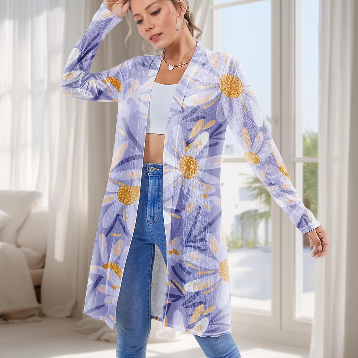 Sweater Dress for Women Casual Daily Wear Floral Graphic Long Sleeve Oversized Vacation Summer Sweater - Image 2