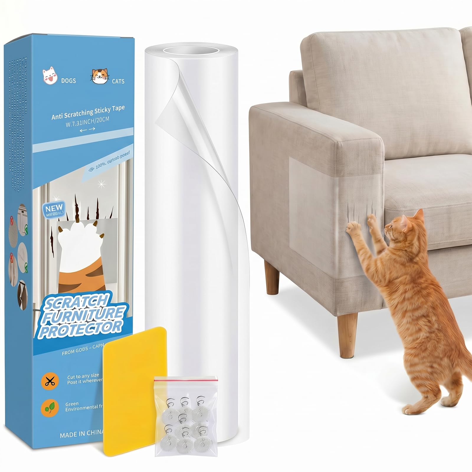 Blutin Cat Anti Scratch Tape, 20CM x 3M Cat Scratch Sticky Paws Tape