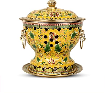 Chinese Copper Hot Pot,Single Person Small Copper Pot Mongolian Cattle Hotpot, Copper Hotpot Carbon Double Heating Base, Split Design,Commercial Alcohol Shares Red Copper Hot Pot,Yellow