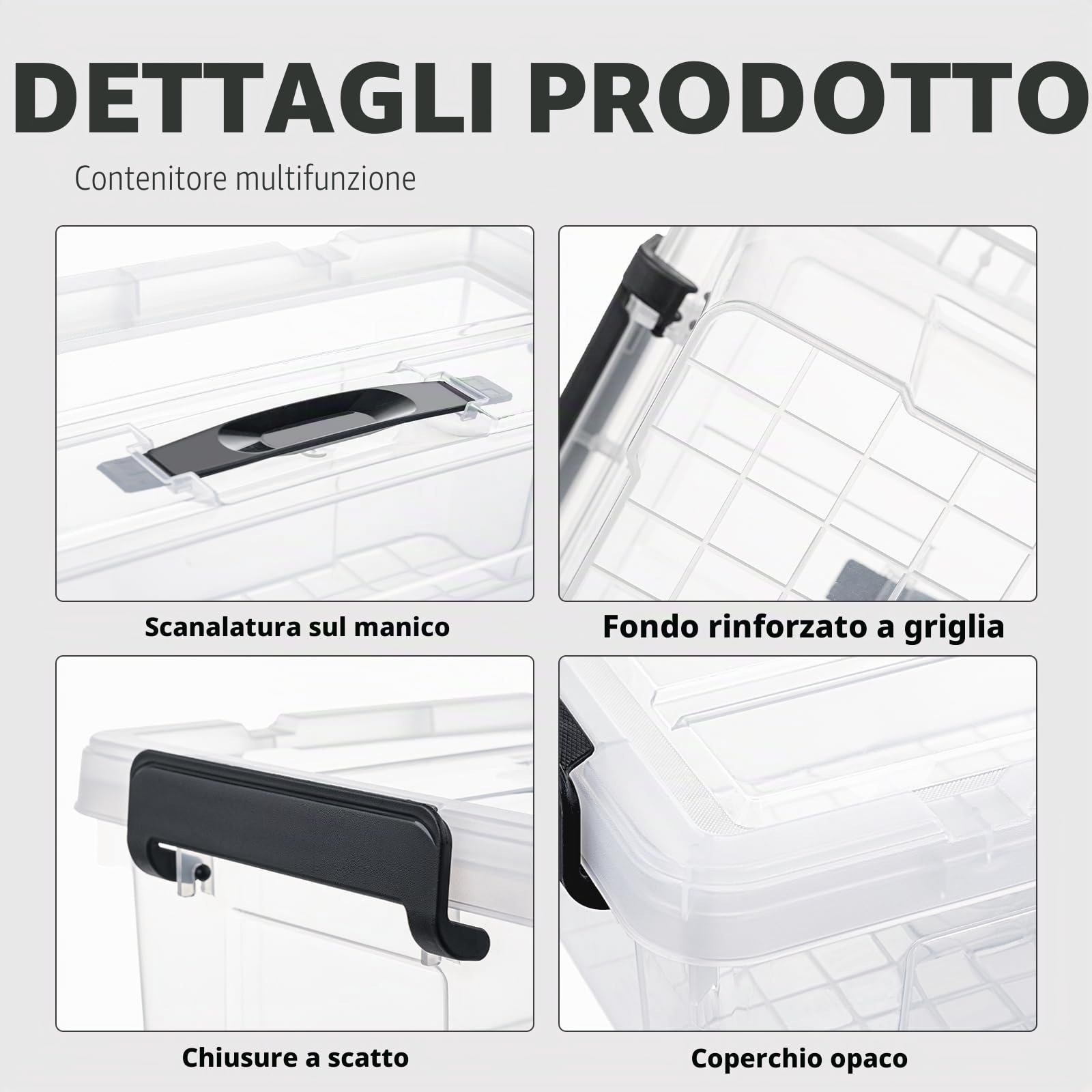 Cetomo 20L*3 Scatole di Stoccaggio in Plastica, Scatole Portaoggetti con Coperchio, Organizzatore con Manico, Contenitori per Casa e Ufficio, Impilabile, Resistente, Trasparente, 20L - Confezione da 3