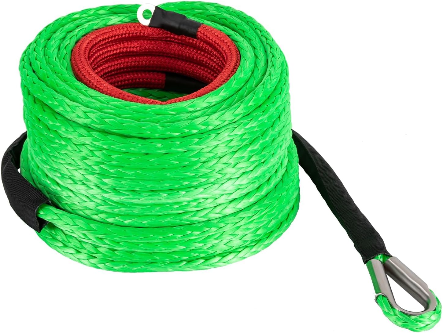 Synthetic Winch Rope, 3/8inch x 100ft Synthetic Rope Winch, 23,809 Lbs Winch Rope Cable Kit Winch Line with Safety Pull Strap and Heavy Duty Forged Winch Hook (Green)