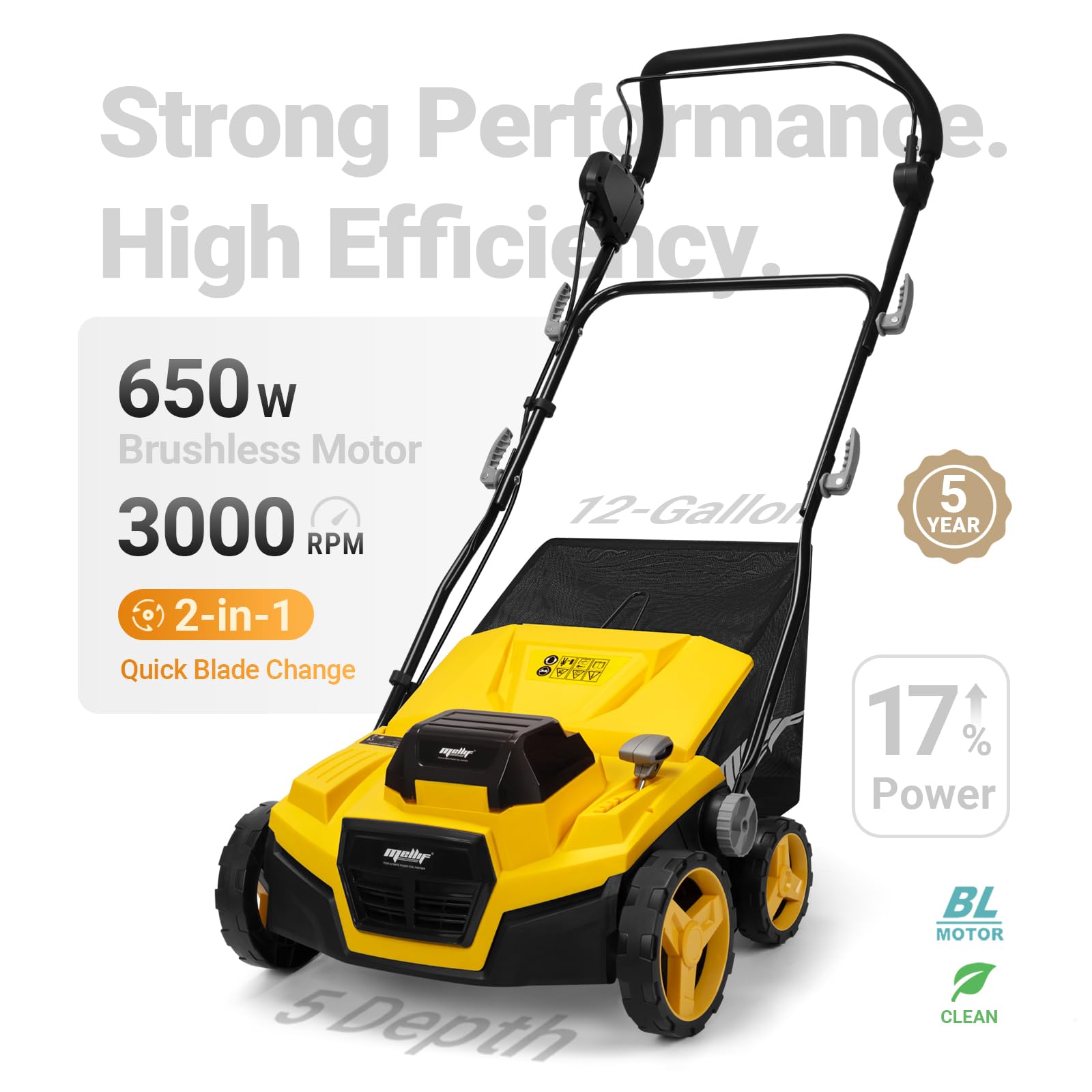 Dethatcher y escarificador eléctrico inalámbrico de 40 V, 38 cm, sin escobillas, compatible con batería Dewalt 20 V MAX (solo herramienta), con bolsa de recogida de paja de 12 galones, ajuste