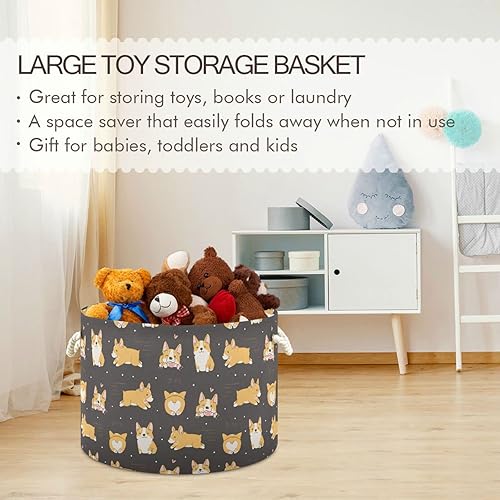Miniatura 5 de Corgi - Cesta de almacenamiento de juguetes para perros, para guardería, sala de juegos, juguetes para perros, grande, plegable, organizador de