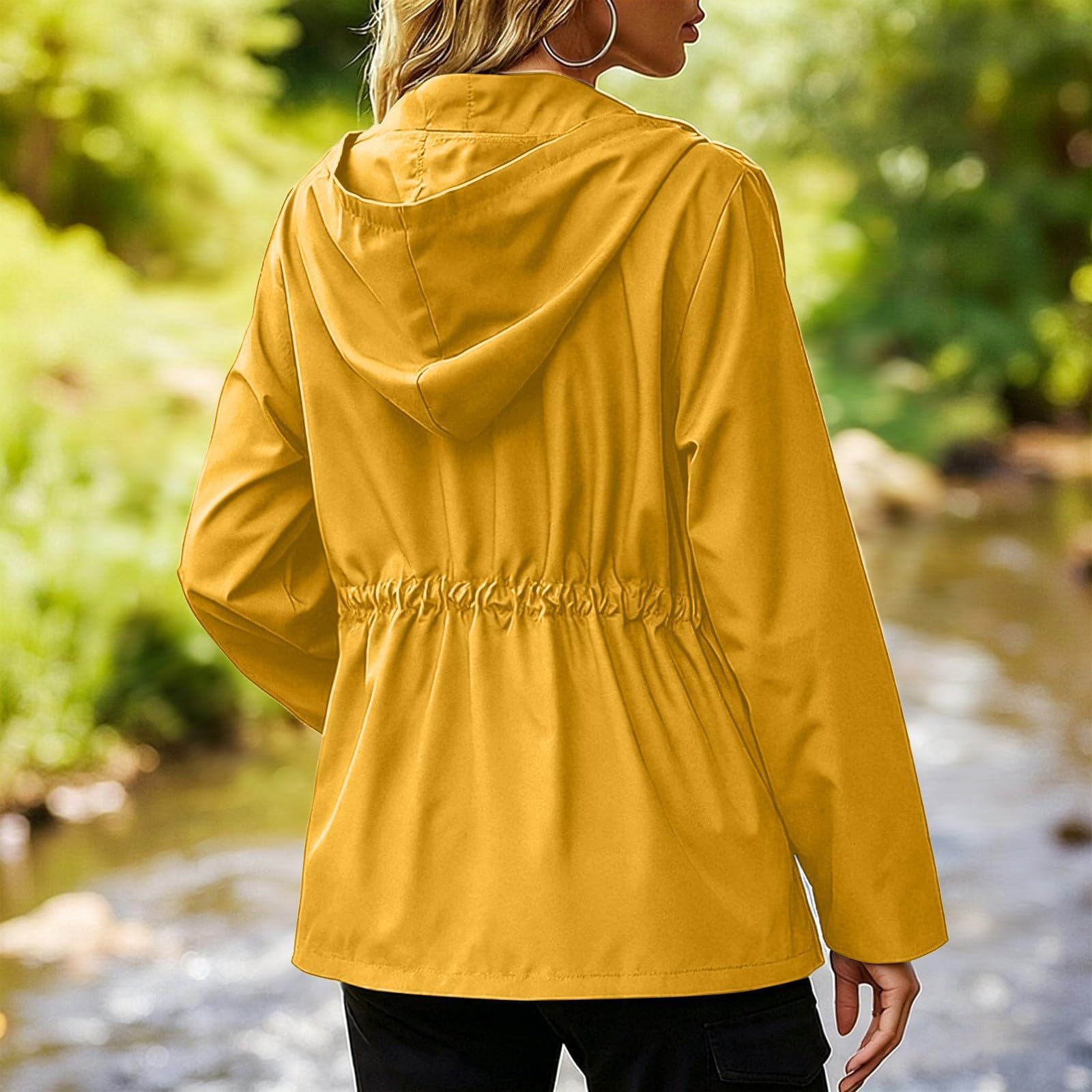 Generisch Damen Winddichte Wasserabweisende Outdoor Jacke, Reißverschluss Übergangsjacke mit Kragen fur Wander