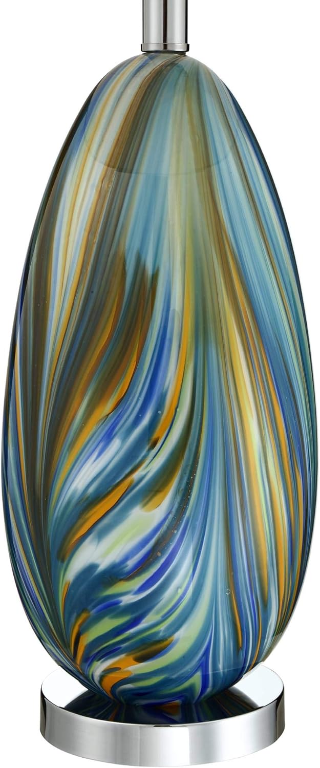 🛒 Crаzу Dеаlѕ Pablo Modern Table Lamp 27 Tall Swirling Multi Color Blue Hand Blown Art Glass Metal White Tapered Drum Shade Decor for Living Room Bedroom House Bedside Home (Color May Vary) - Possini Euro Design