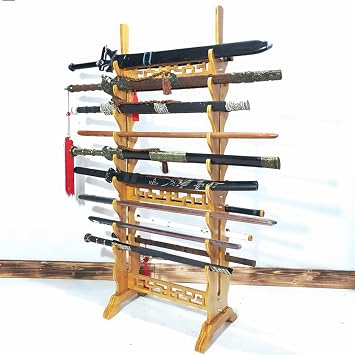 Sword Display Stand, Floor Standing Vertical Holder for Storing Various Swords and Long Weapons, Durable Weapon Shelves for Martial Arts