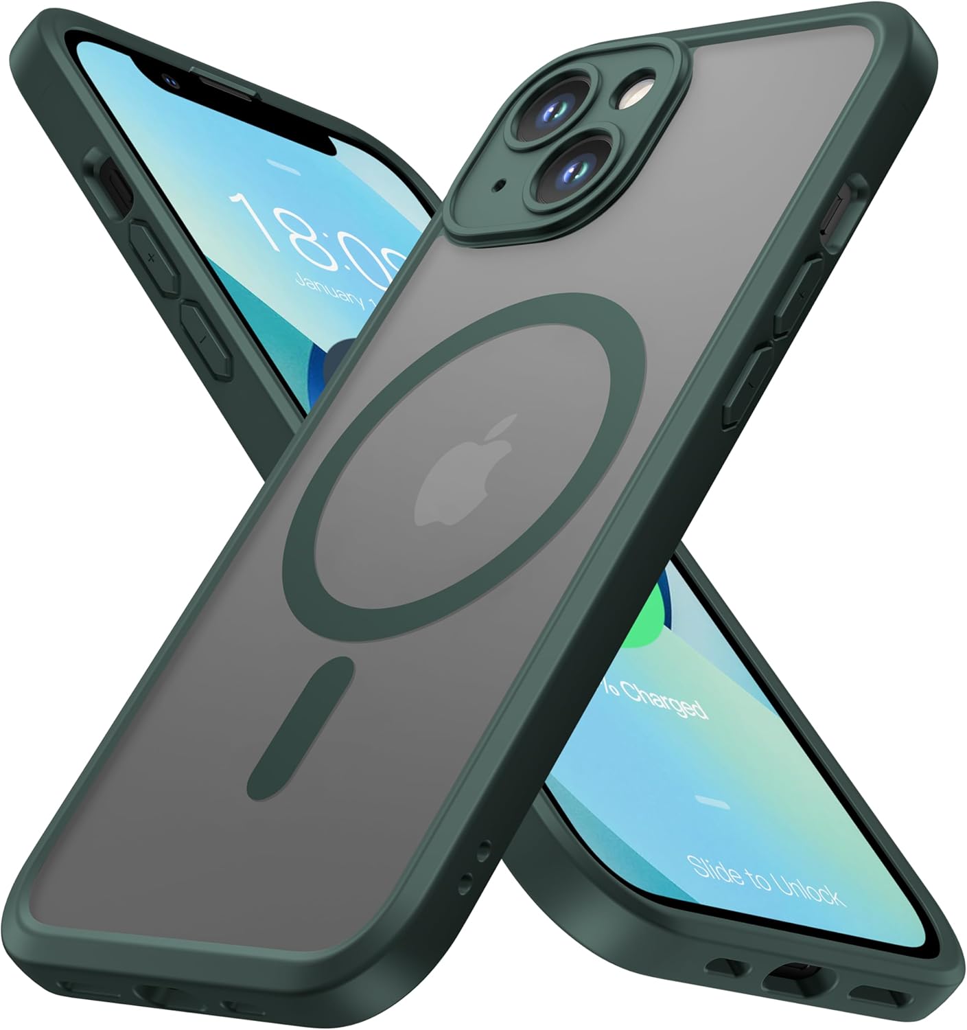 ImpactStrong Magnetic Guard Designed for iPhone 13 Case [Camera Protection] [Military Grade Drop Tested] [Compatible with MagSafe] Slim Translucent Matte Phone Case (6.1″) – Dark Green