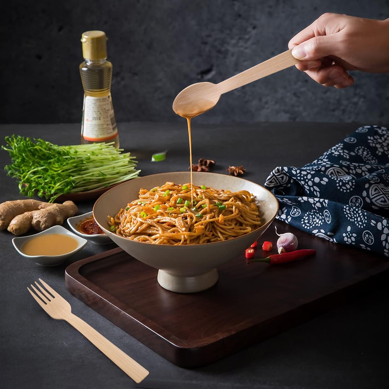 Bamboo Utensils -300 PK 6.7" Bamboo Spoons Disposable Compostable Bamboo Cutlery Set Biodegradable Eco Friendly Renewable Utensil/Flatware Spoon