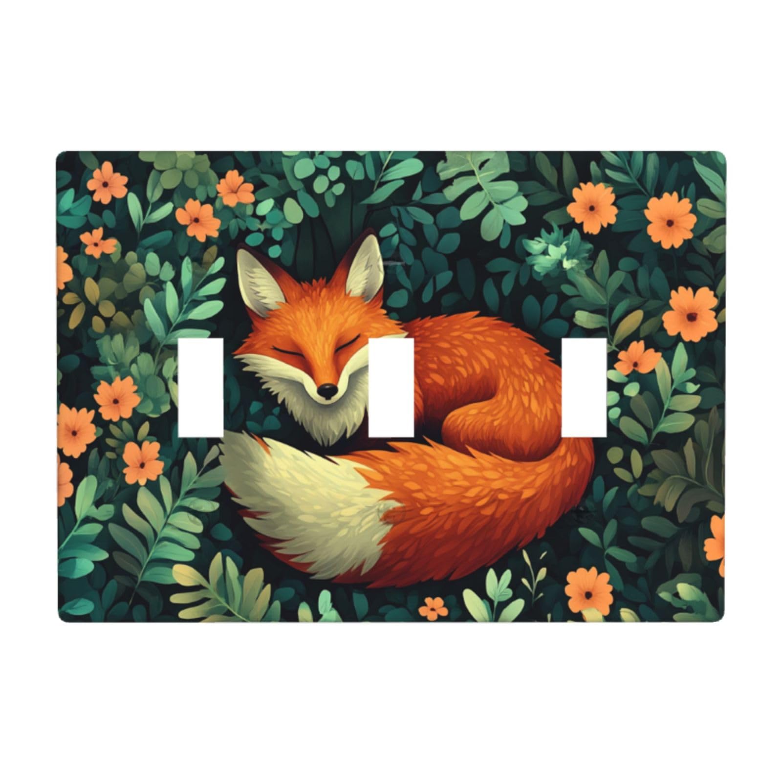 Fox in Forest Light Switch Covers 3 Gang Triple Toggle Wall Plate Switchplate Electrical Faceplate for Bathroom Kitchen Bedroom Decor