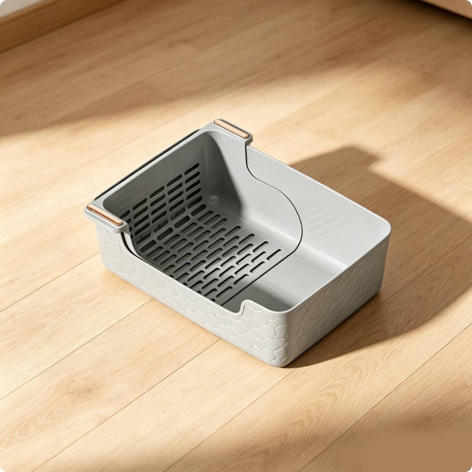 Arenero con Colador Antirrame Banja Sanitaria con Colador Gran Capacidad Caja para Interiores, Hogar, Gris