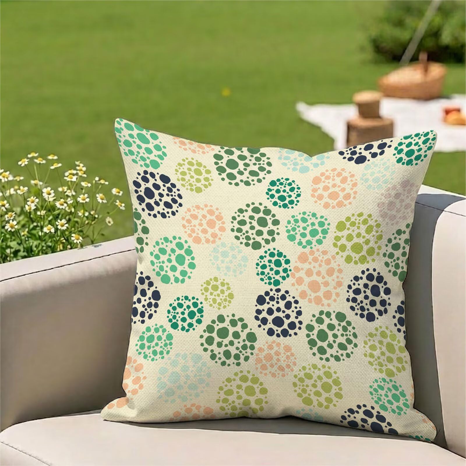 Housses Coussin Extérieur Imperméables 50x50 cm - Lot de 2 Taies d'oreiller Déperlantes pour Jardin, Terrasse et Balcon - Décoration Élégante pour Salon de Jardin et Canapé - Beige & Vert 3Z-291