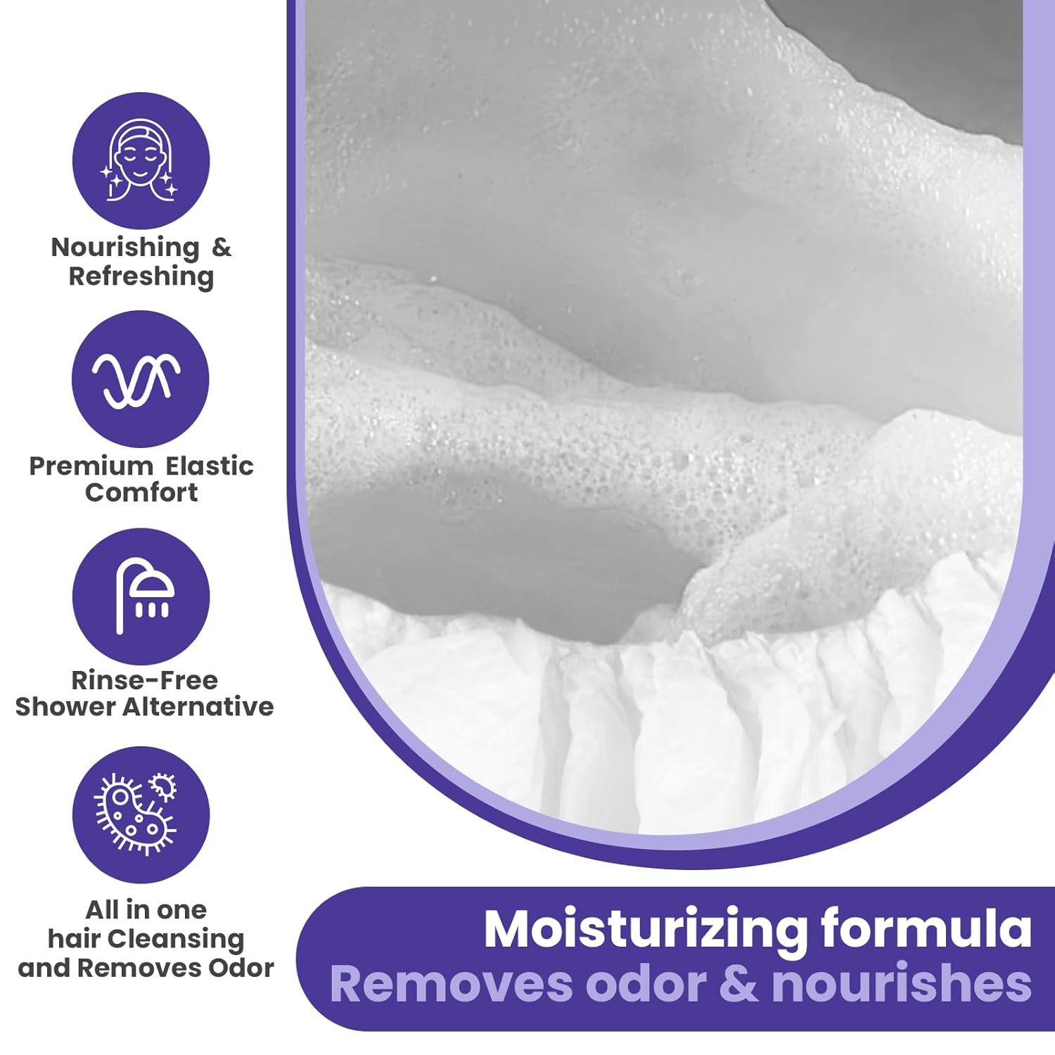 Medcosa Shampoo Caps No Rinse - Shampoo Caps for Bedridden Patients - Hassle-Free Hair Washing Cap for Elderly - Aloe, Vitamin E, Chamomile - 5-Pack