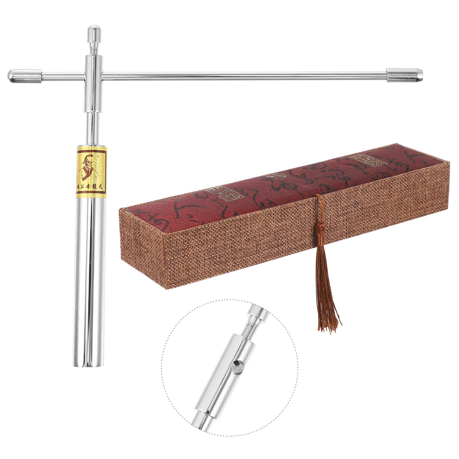 Kichvoe Baguette de Sourcier Feng Shui en Cuivre Détachable Boîte et Livre, Outil de Divination Portable Haute Sensibilité pour Détection D’eau et Radiesthésie, Accessoire Précis