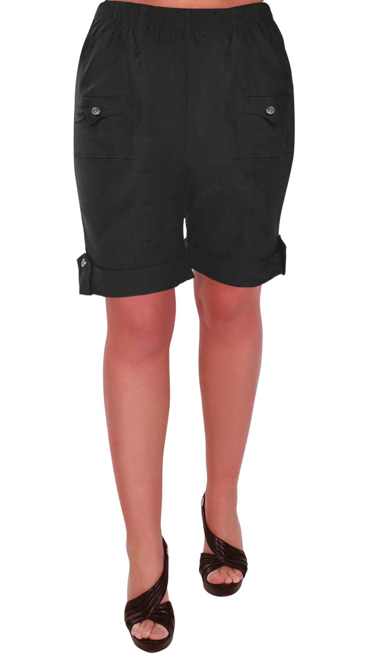 Eye Catch Women's Black Skye Relaxed Comfort Elasticized Flexi Stretch Shorts Plus Sizes Size 14