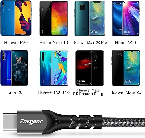 Miniatura 6 de Huawei Supercharge - Cable USB-C de 88 W de 6 pies, cable tipo C de carga rápida 6A, cable de repuesto trenzado de nailon para Huawei Mate 60 Pro,